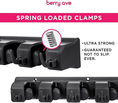 Combo 5 Slot Broom Holder w/ 1 Self Adhesive Mop Gripper No-Drilling, Wall - Image 3