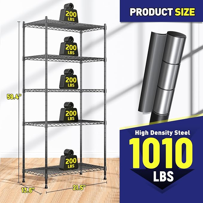 59.4" H x 21.5" W x13.6 D 5-Tier Storage Shelves 1010LBS Wire Shelving - Image 3