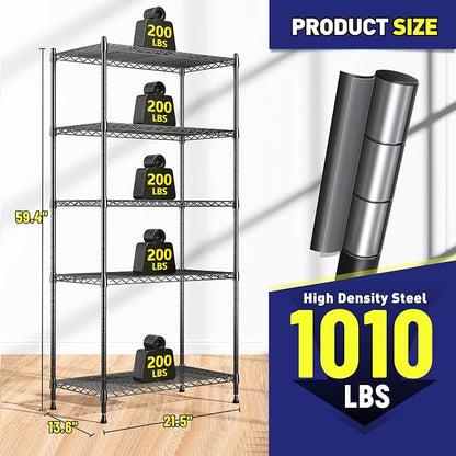 59.4" H x 21.5" W x13.6 D 5-Tier Storage Shelves 1010LBS Wire Shelving - Image 3
