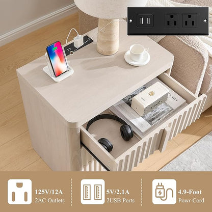 23.6" Nightstand with Charging Station, Side Table with 3 Large Storage Drawers - Image 4