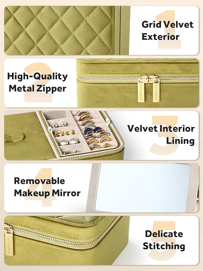 Velvet Travel Jewelry Box with Large Mirror, Double-Layer Jewelry Organizer Case - Image 5