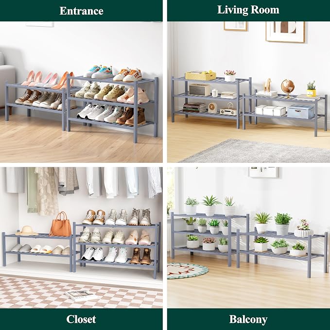 Smiry Bamboo Shoe Rack for Closet, 4 Tier Wooden Stackable Shoe Organizer - Image 7