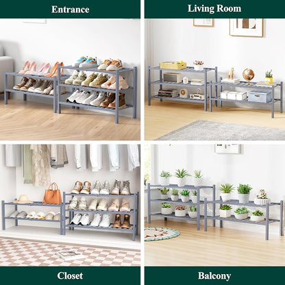 Smiry Bamboo Shoe Rack for Closet, 3 Tier Wooden Stackable Shoe Organizer - Image 7