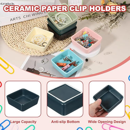 PATIKIL Square Paper Clip Holders, Ceramic Bowl Dish Clip Dispenser Organizer - Image 3