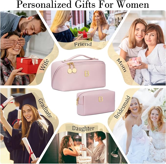 Birthday Gifts for Women Teen Girl, Personalized Initial Makeup Organizer Bag - Image 2