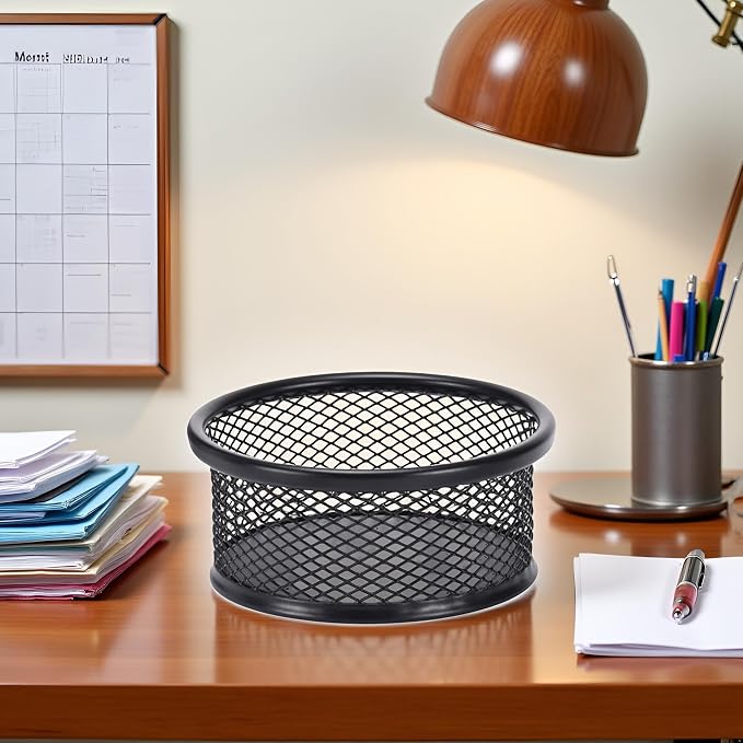 1Pc Black Metal Paper Clip Holder Mesh Paperclip Bowl Binder Clip Dispenser - Image 7