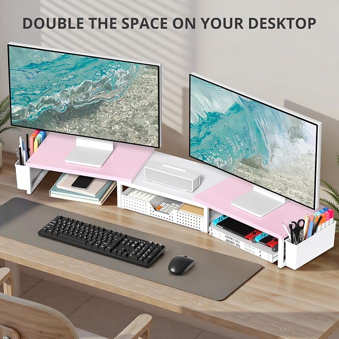 OPNICE Wood Desk Organizers and Accessories, Dual Monitor Stand Riser - Image 4