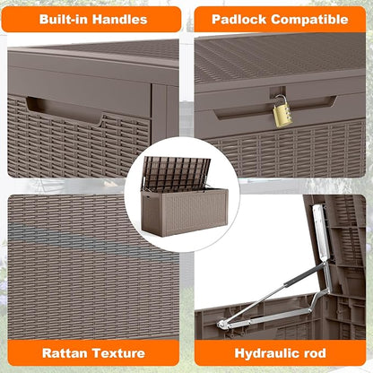 120 Gallon Resin Deck Box, Lockable Patio Outdoor Storage Box - Image 3