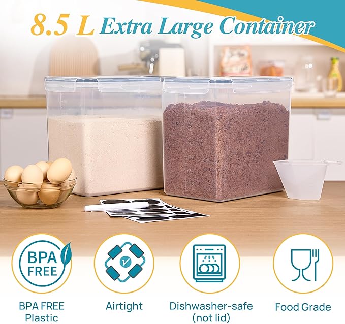 Vtopmart 8.5L 2 Pack Extra Large Flour Sugar Storage Containers - Image 3