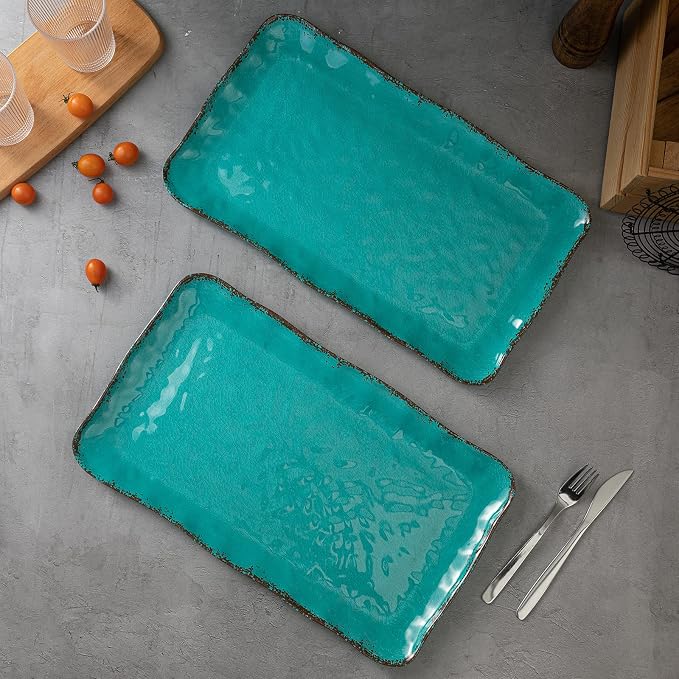 LEHAHA Vintage Melamine Serving Tray Set, Rectangular Large Serving - Image 4