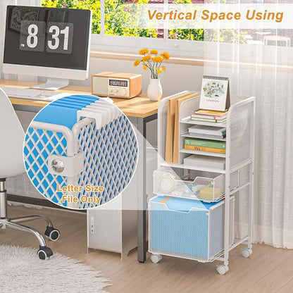 Rolling File Cart with 2 Drawers, Letter-Size File Storage with Wheels - Image 4