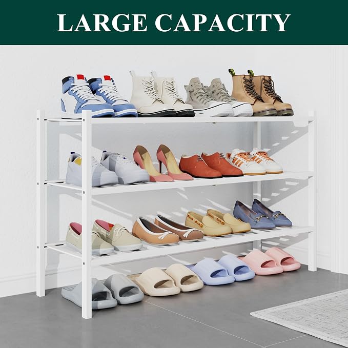 Smiry Bamboo Shoe Rack for Closet, 3 Tier Long Wooden Stackable Shoe Organizer - Image 5