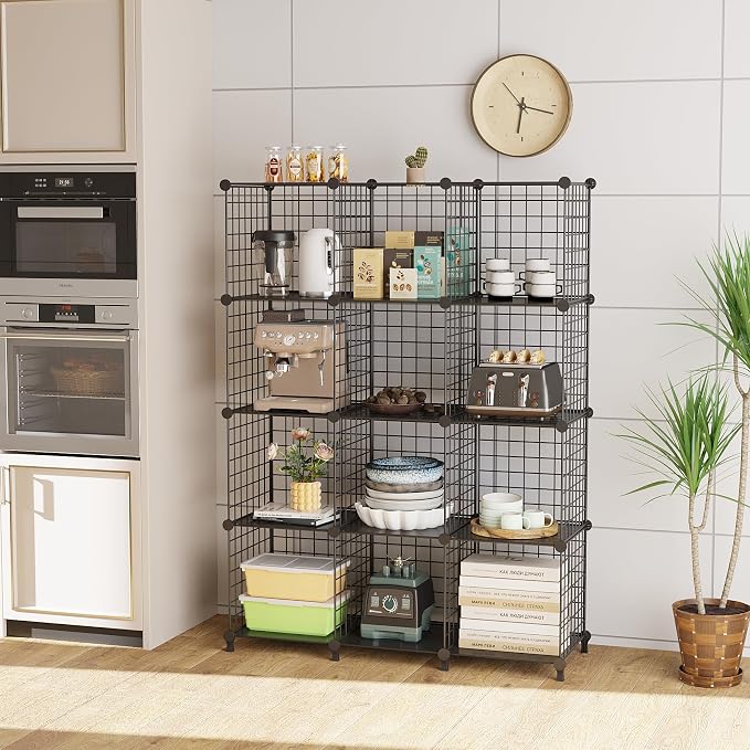 12-Cube Storage Organizer, Metal Wire Cube Shelving Unit, 11.8" L x 11.8" W x - Image 2