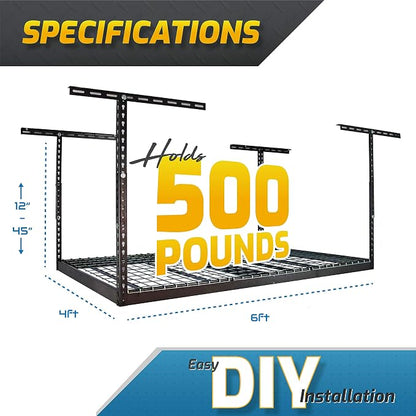 MonsterRax Overhead Garage Storage Racks 4x6 Ceiling Mounted Shelving, - Image 4