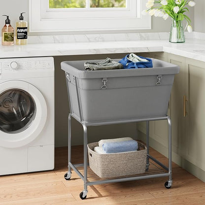ELYKEN Laundry Cart with Wheels, Rolling Laundry Hamper with Removable Bag and - Image 2