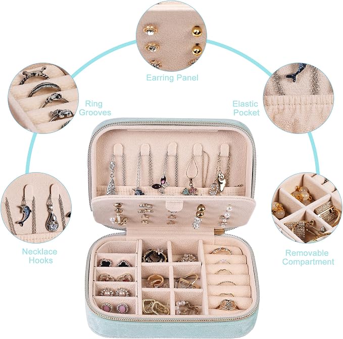 Dajasan Velvet Jewelry Boxes, Mini Travel Jewelry Case, Small Portable Travel - Image 3