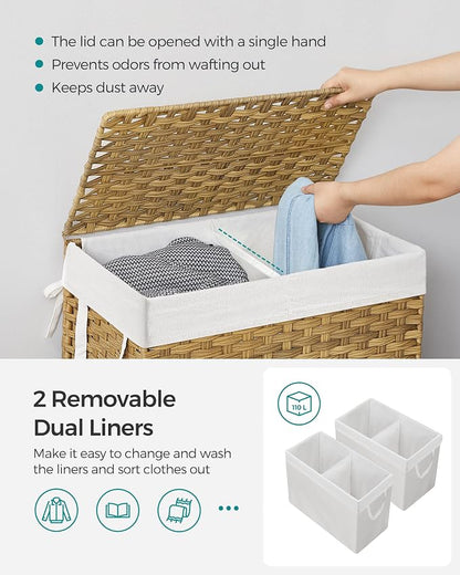 SONGMICS Laundry Hamper with Lid, 110L Clothes Hamper with 2 Removable Liner - Image 3