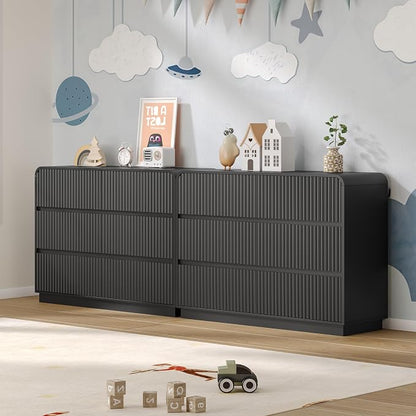 Dresser for Bedroom with 6 Drawers, Fluted Chest of Drawers with Round Curved - Image 6