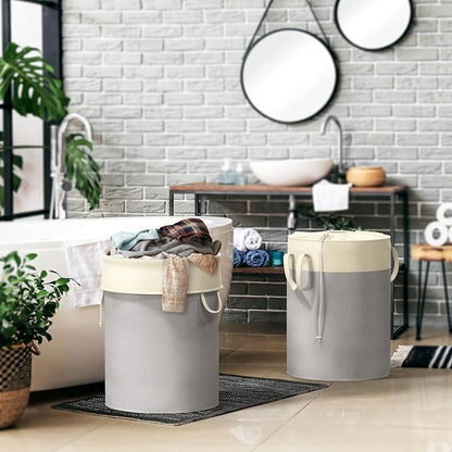 Simple Houseware 74L Collapsible Laundry Hamper, Round Cotton Basket - Image 5