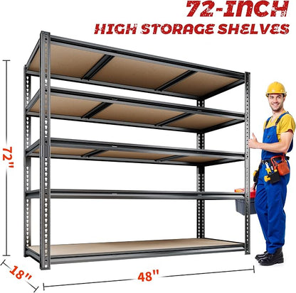 48"W Garage Shelving, 3050LBS Storage Shelves heavy duty, 5 Tier Metal Shelving - Image 3