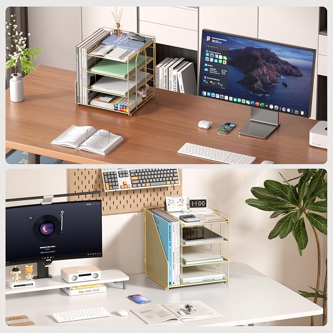 Gold Desk Organizer, 4-Tier Metal Paper Organizer - Image 3