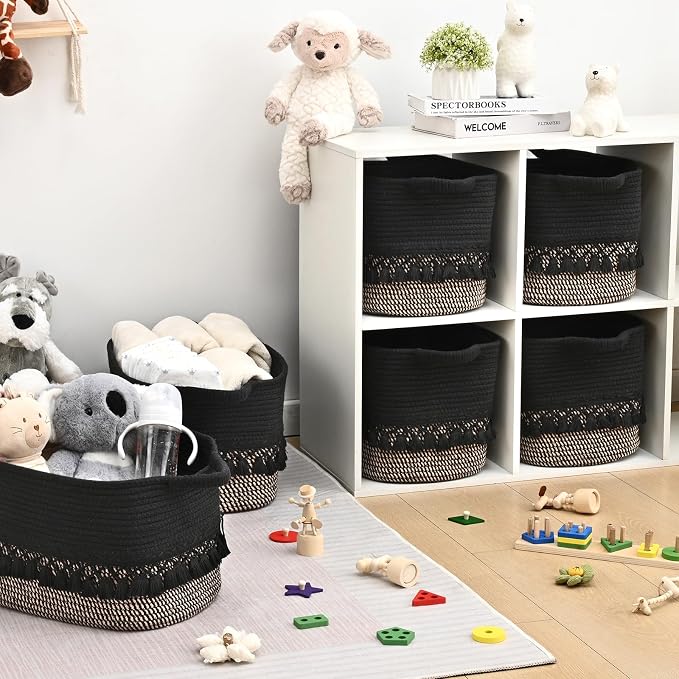 6 Pack Storage Basket for Shelves, Boho Cotton Rope Storage Bins - Image 2
