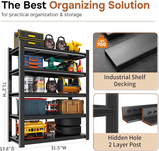 71''H Garage Shelving Heavy Duty 5-Tier Adjustable Storage Shelves Unit - Image 2