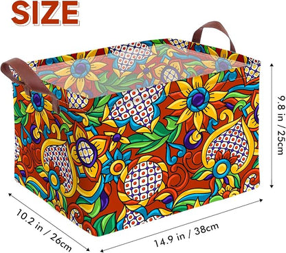 Mexican Talavera Storage Basket Waterproof Canvas Toy Storage Bin Mexican Decor - Image 2