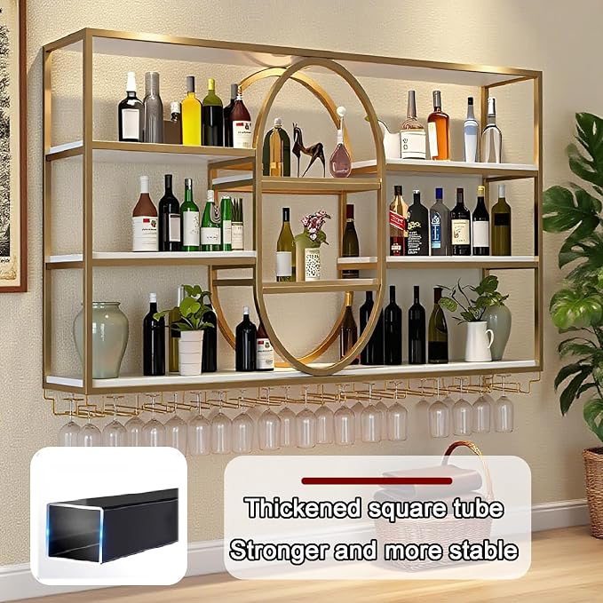63IN Large Wall Mount Wine Rack, Metal 4 Tier Hanging Bottle Holder - Image 4