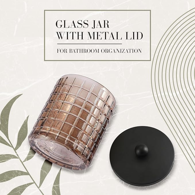 Amber Colored Tranlucent Apothecary Etched Geometric Grid Glass Jar W/Matte - Image 7