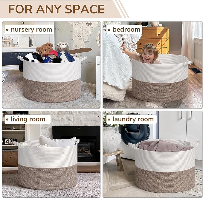 INDRESSME 115L Extra Large Blanket Basket, Soft Cotton Rope Storage Basket - Image 4