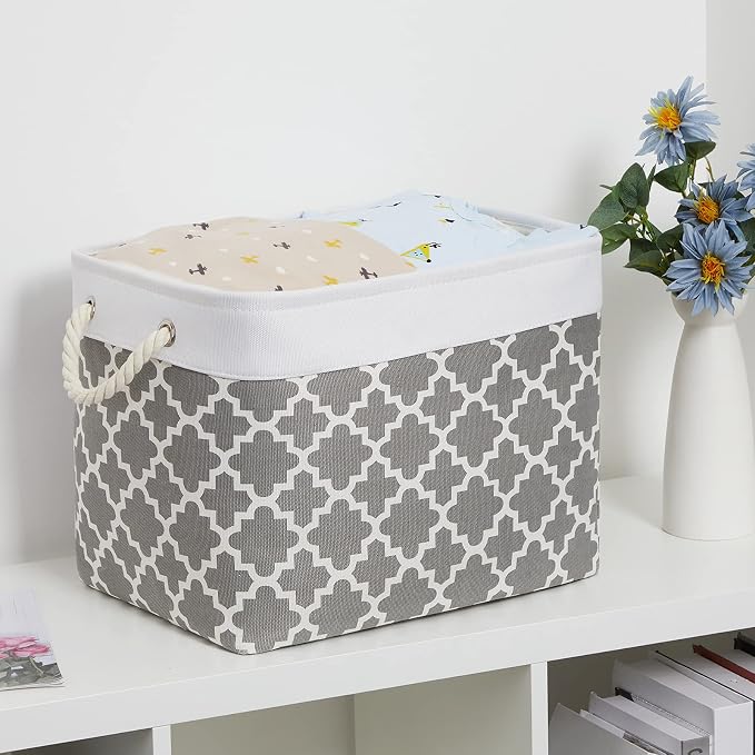 Bidtakay Large Fabric Storage Basket Set of 2 Collapsible Rectangle Basket - Image 5