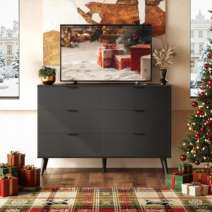 WLIVE Black Dresser for Bedroom, 47.24'' Wide 6 Drawer Wooden Dresser Storage - Image 5