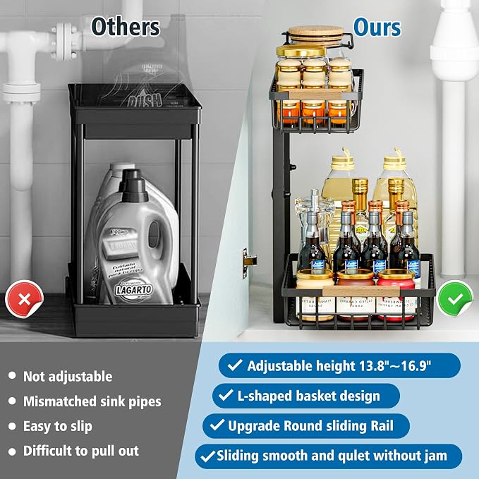 Under Sink Organizers, 2 Tier Pull Out Under Cabinet Organizer，Height - Image 6