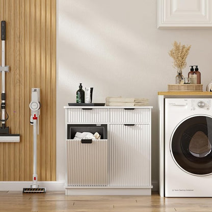 White Double Tilt Out Laundry Hamper Cabinet Laundry Basket Cabinet Hidden - Image 6