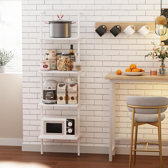 Ladder Shelf 4 Tiers Metal Industrial Bookshelf, Wall Mount Wide Bookcase - Image 4