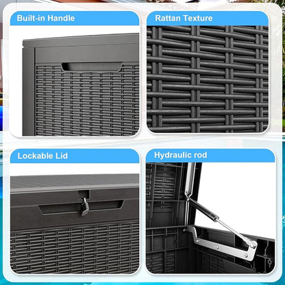 100 Gallon Waterproof Large Resin Deck Box, Lockable Storage Container - Image 5