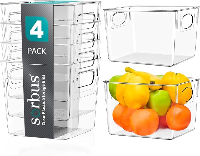 Sorbus Medium Clear Plastic Storage Bins by Sorbus