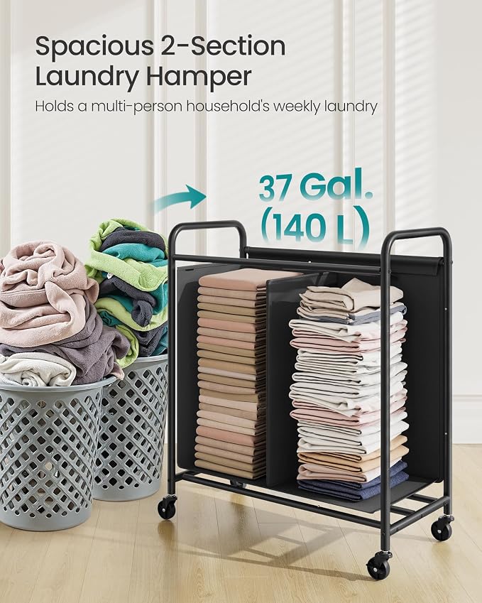 SONGMICS 2-Section Laundry Sorter, Laundry Hamper - Image 3