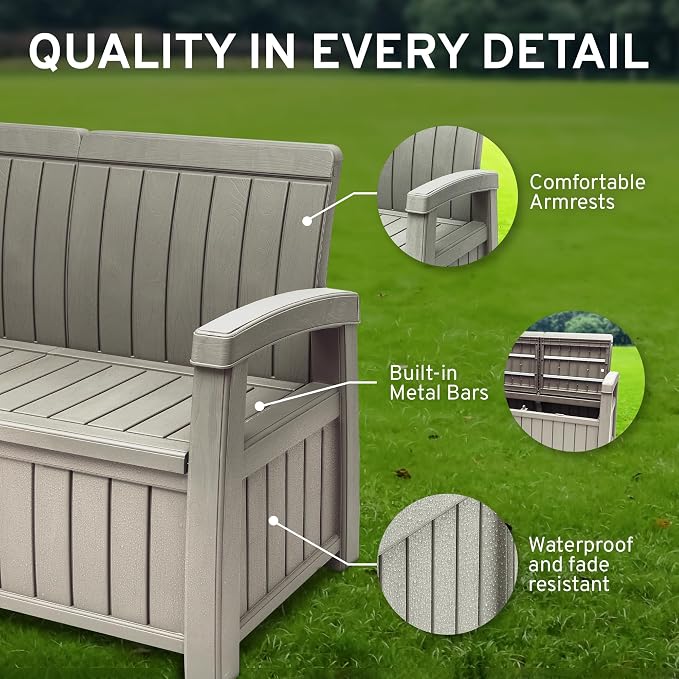 EconoHome 3 Seat Outdoor Storage Bench - Image 5