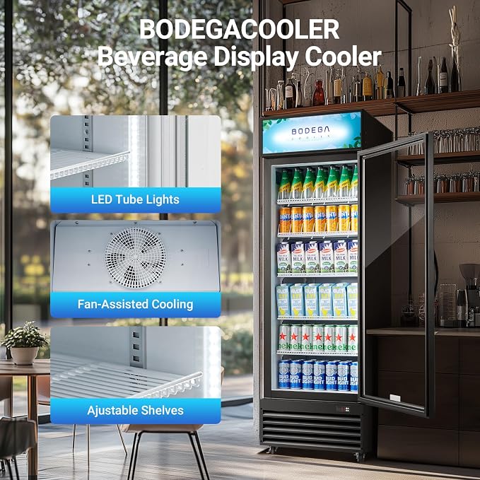 BODEGACOOLER Commercial Merchandiser Refrigerator, 15.5Cu. Ft Glass Door - Image 6