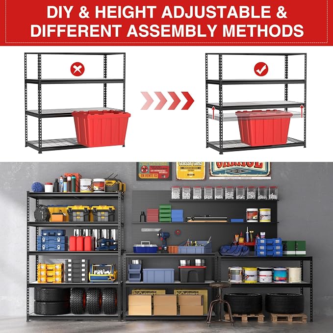 WORKPRO 4000 lbs 5-Tier Metal Shelving Unit, 72”H x 48”W x 24”D, Heavy Duty - Image 5