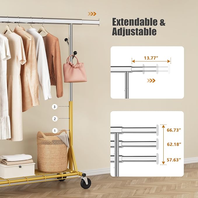 Rolling Clothes Rack Load 530lbs, Heavy Duty Garment Rack - Image 4