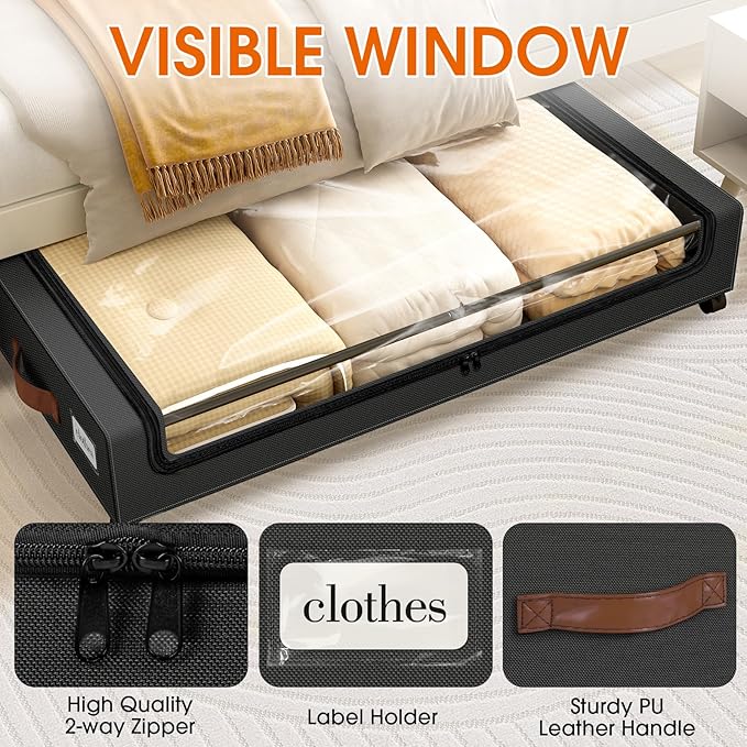 Under Bed Storage with Wheels 2Pack Storage Containers with Clear Window&Label - Image 3