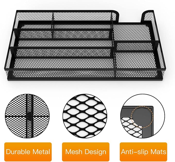 Desk Drawer Organizer, Small Metal Mesh Drawer Organizer Tray, Office Pencil - Image 3