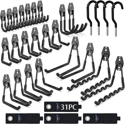 3-H Garage Wall Hooks 31 Pack, Garage Hooks Heavy Duty by 3-H