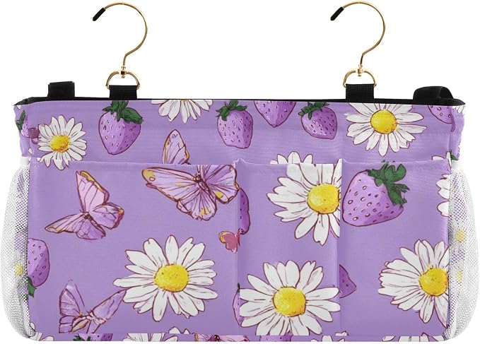 Purple Cute Daisy Butterflies Strawberry Bedside Caddy by QwThum