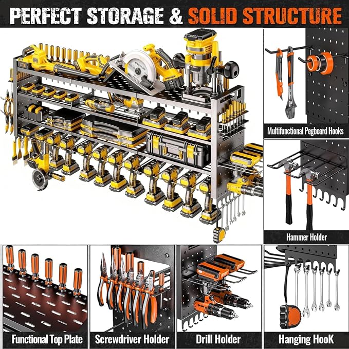 49" W Super Large Power Tool Organizer Wall Mount, Heavy Duty Cordless Tool - Image 5