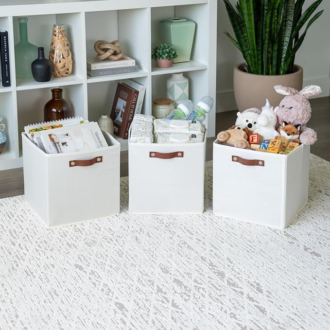 OrganiHaus White 12" x 12" x 12" Fabric Cube Storage Bins - Image 4