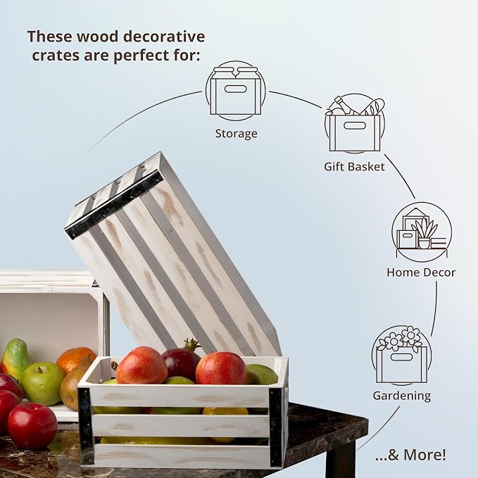wald imports - Set of 3 White Washed Wooden Crates - Image 2